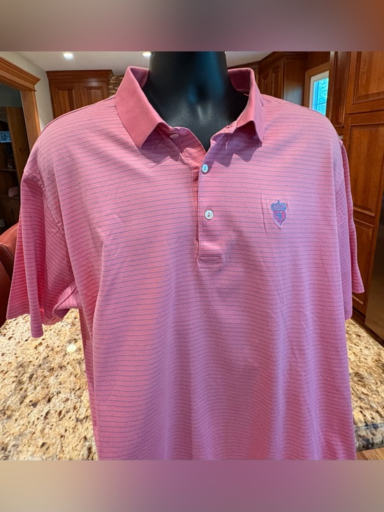 Peter Millar Other - Peter Millar men’s golf polo. Sharp pink with micro blue stripes & logo. XL